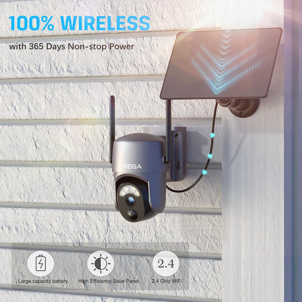Xega 2 Pack Security Camera Wireless Outdoor 2K 360° PTZ Solar Camera