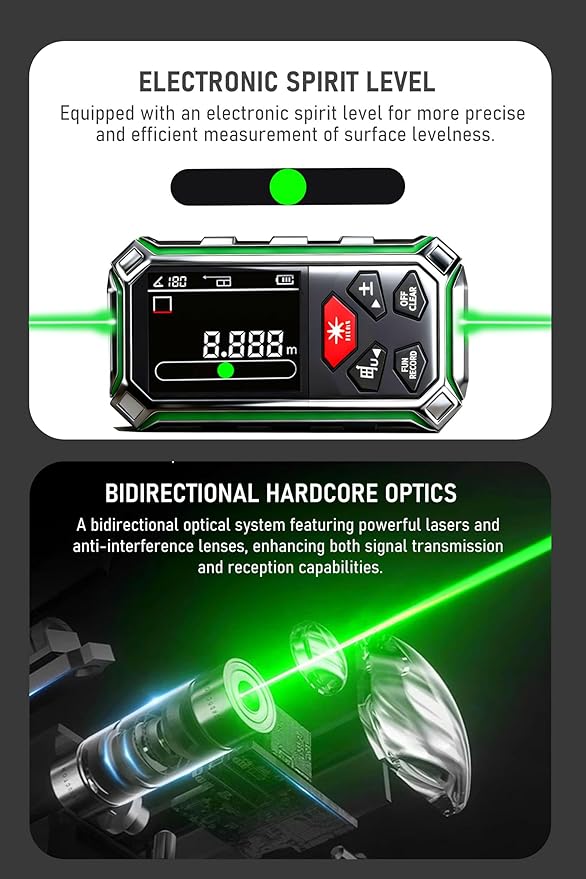 ZC-SG60 Dual Laser Measuring Tool, 196Ft Green-Beam Bilateral Digital Laser