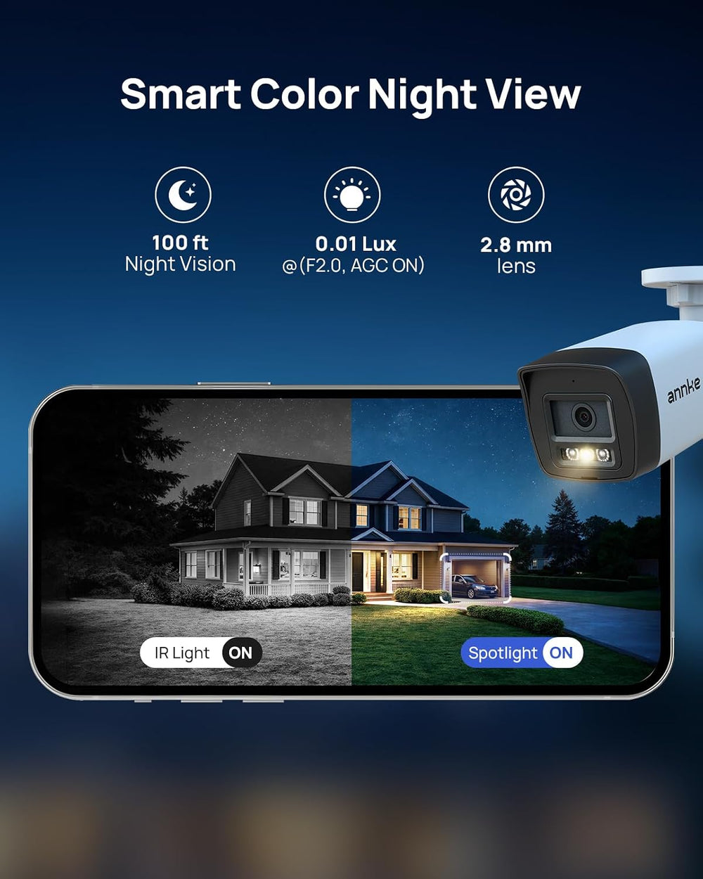 ANNKE 5MP PoE Security Bullet Camera with Red & Blue Light Alarm, 123° FOV