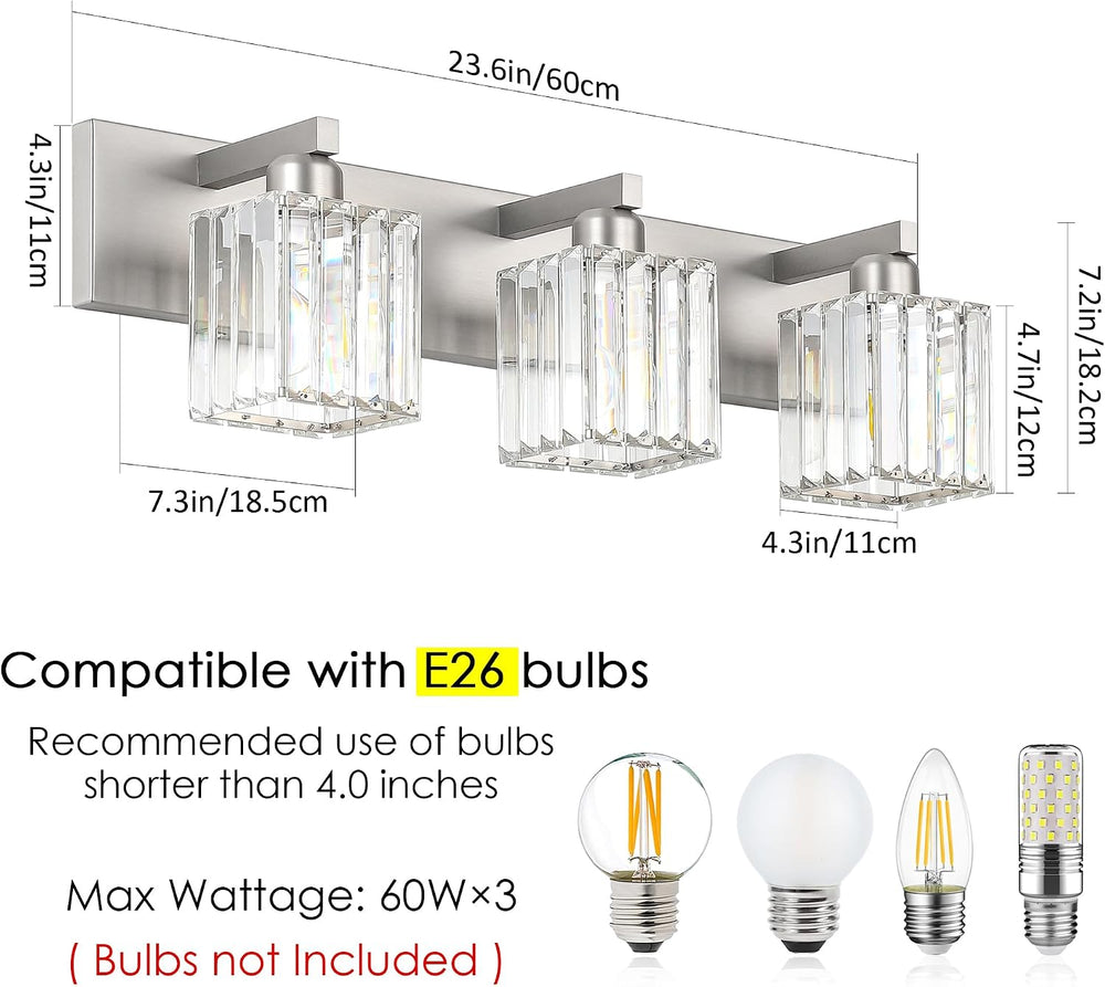 Aipsun Brushed Nickel Vanity Light Bathroom Lighting Fixtures 3 Light Crystal...