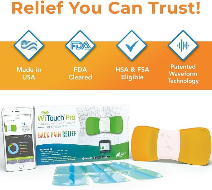 WiTouch Pro TENS Unit for Back Pain Relief & Recovery, Wearable Muscle