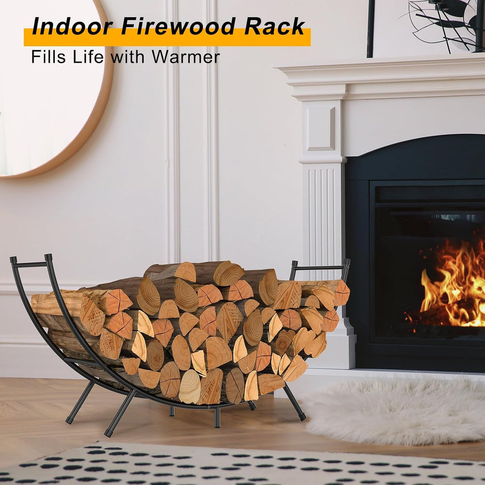 Curved Firewood Rack,48 in Powder-coated Log Holder for Firewood Storage
