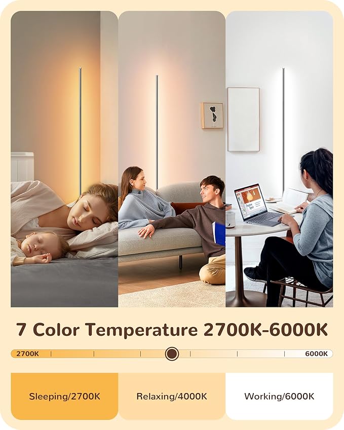 EDISHINE LED Corner Lamp, 57.5" Tall Slim Sleek Floor Lamps (2 Pack)