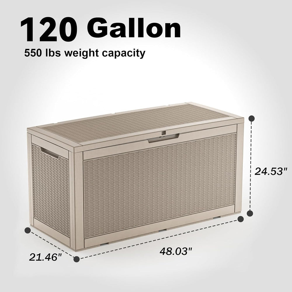 PatioZen 120 Gallon Resin Deck Box, Lockable Patio Outdoor Storage Box for Fu...