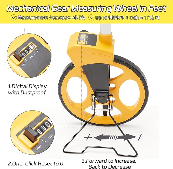 Measuring Wheel With Handle Reset & Brake, Rolling Measuring Wheel in Feet
