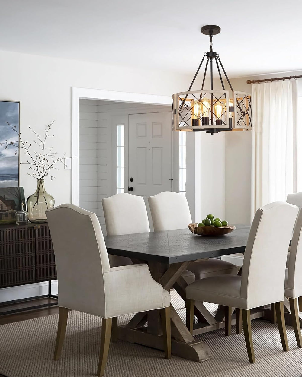 D19'' Farmhouse Chandelier, 4-Light Adjustable Dining Room Light Fixt...