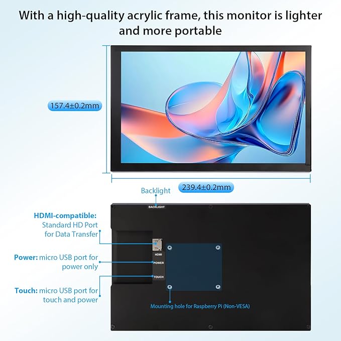 ELECROW 10.1 Inch Touchscreen Monitor, 1280x800 IPS LCD HD Display
