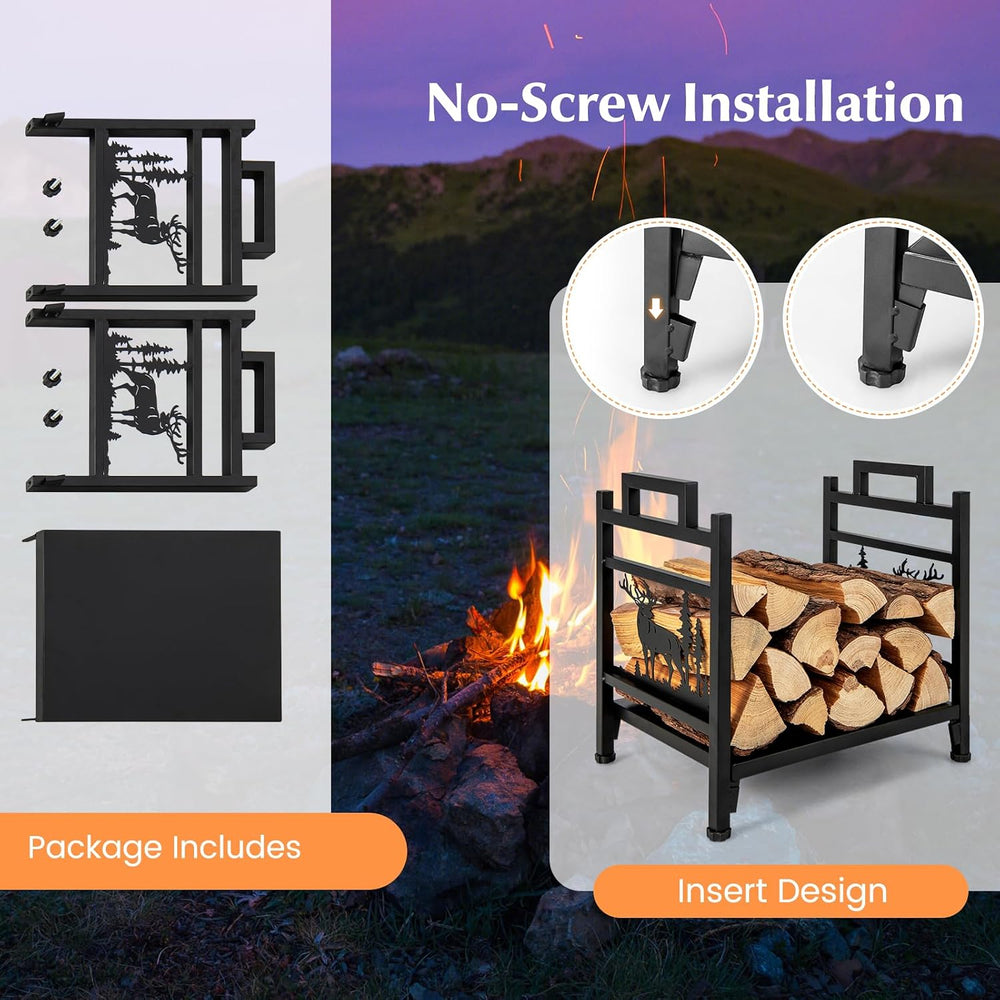 IRONMAX 18" Heavy Duty Firewood Rack with Bottom Tray and Handles