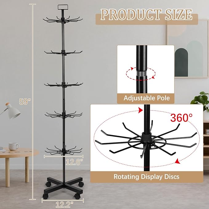 Exttlliy 5-Tier Metal Spinning Display Stand Rack