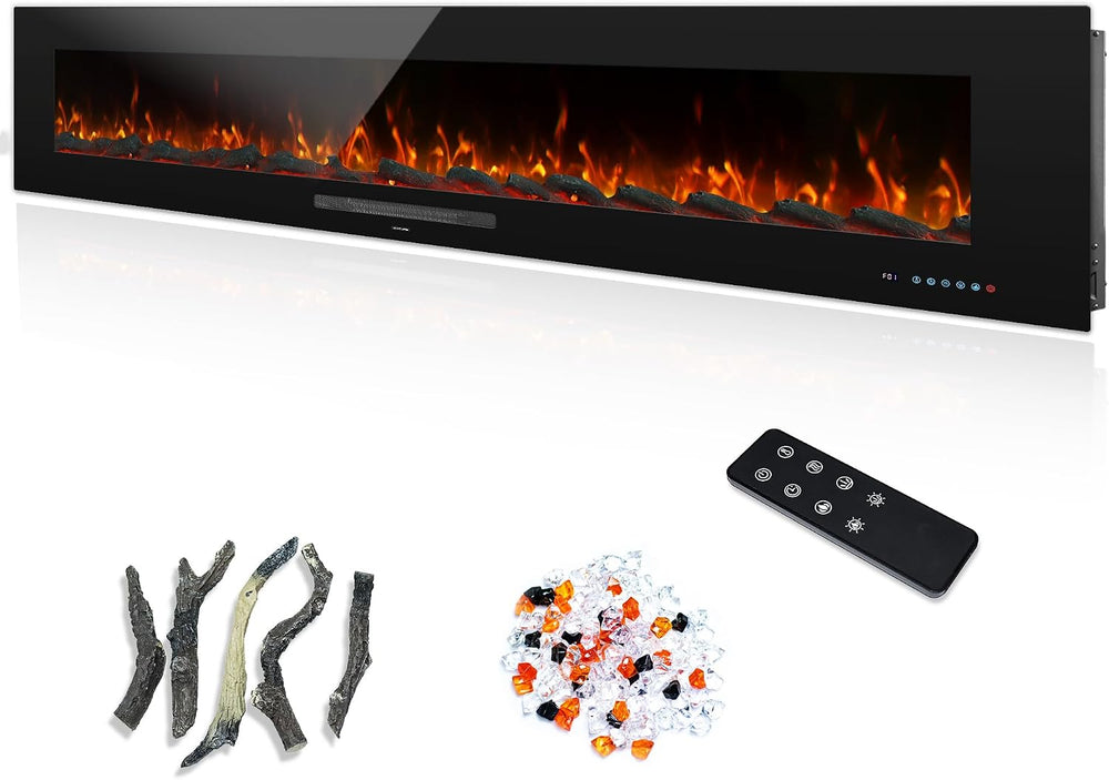 84 inches Electric Fireplace, Recessed & Wall Mounted Fireplace Heater 13...