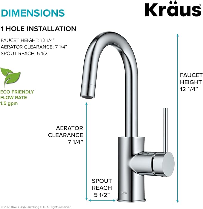 KRAUS Oletto Single Handle Kitchen Bar Faucet in Chrome Finish, KPF-2600CH