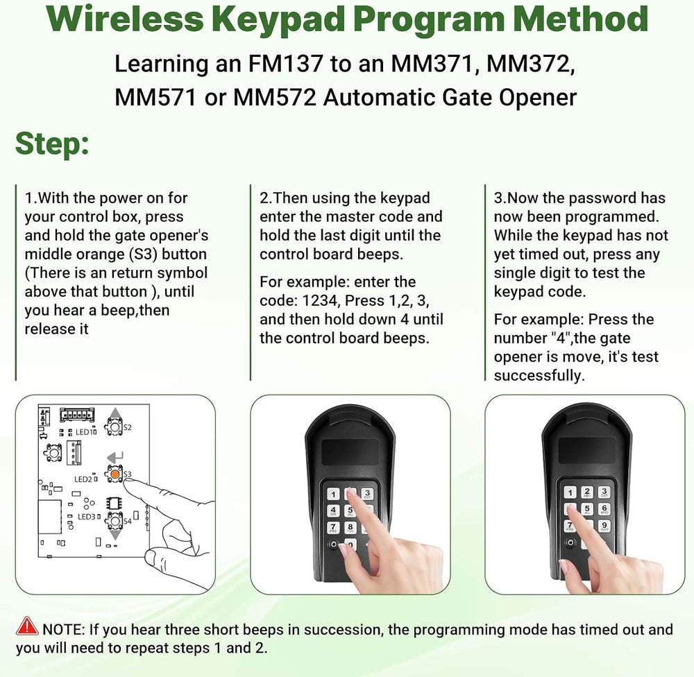 FM137 Wireless Digital Keypad Replacement for Mighty Mule Automatic Gate Open...