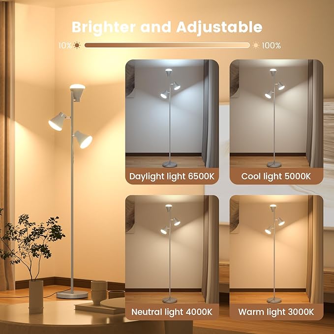 SIBRILLE 36W LED Tree Floor Lamp, Dimmable Tall Standing Lamp