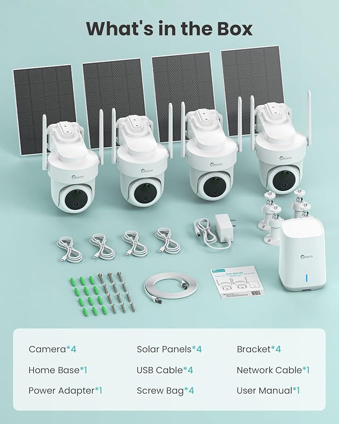 CAMSTRO 4K Security Cameras Wireless Outdoor No Subscription, 360° PTZ Home