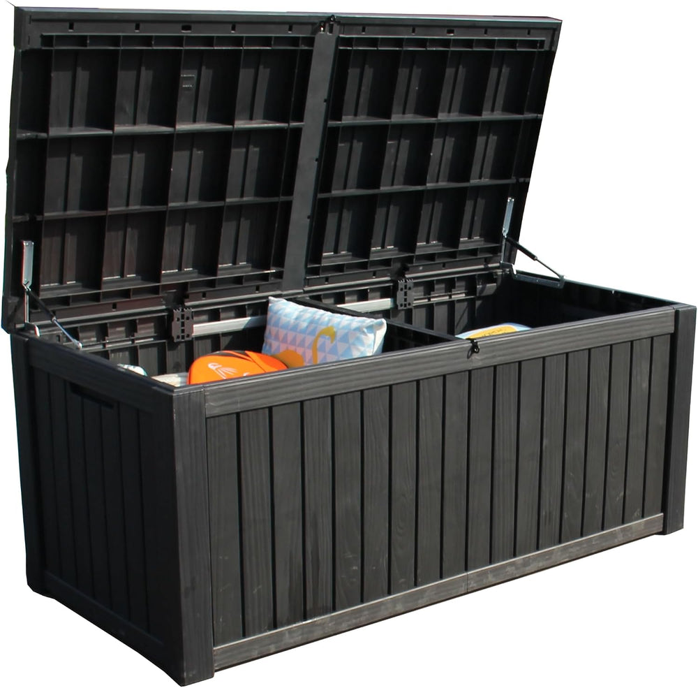 BTEXPERT 150 Gallon Large Resin Deck Box, Outdoor Storage Container with Meta...
