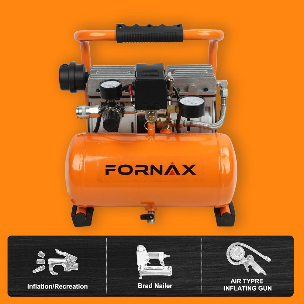 FORNAX Ultra Quiet Air Compressor, 1.3Gallon, 1HP, 65dB Silent Oil-Free Porta...