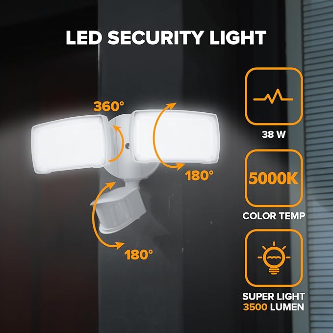 LUTEC 38W 3500 Lumen LED Motion Activated Integrated Dual-Head Floodlight