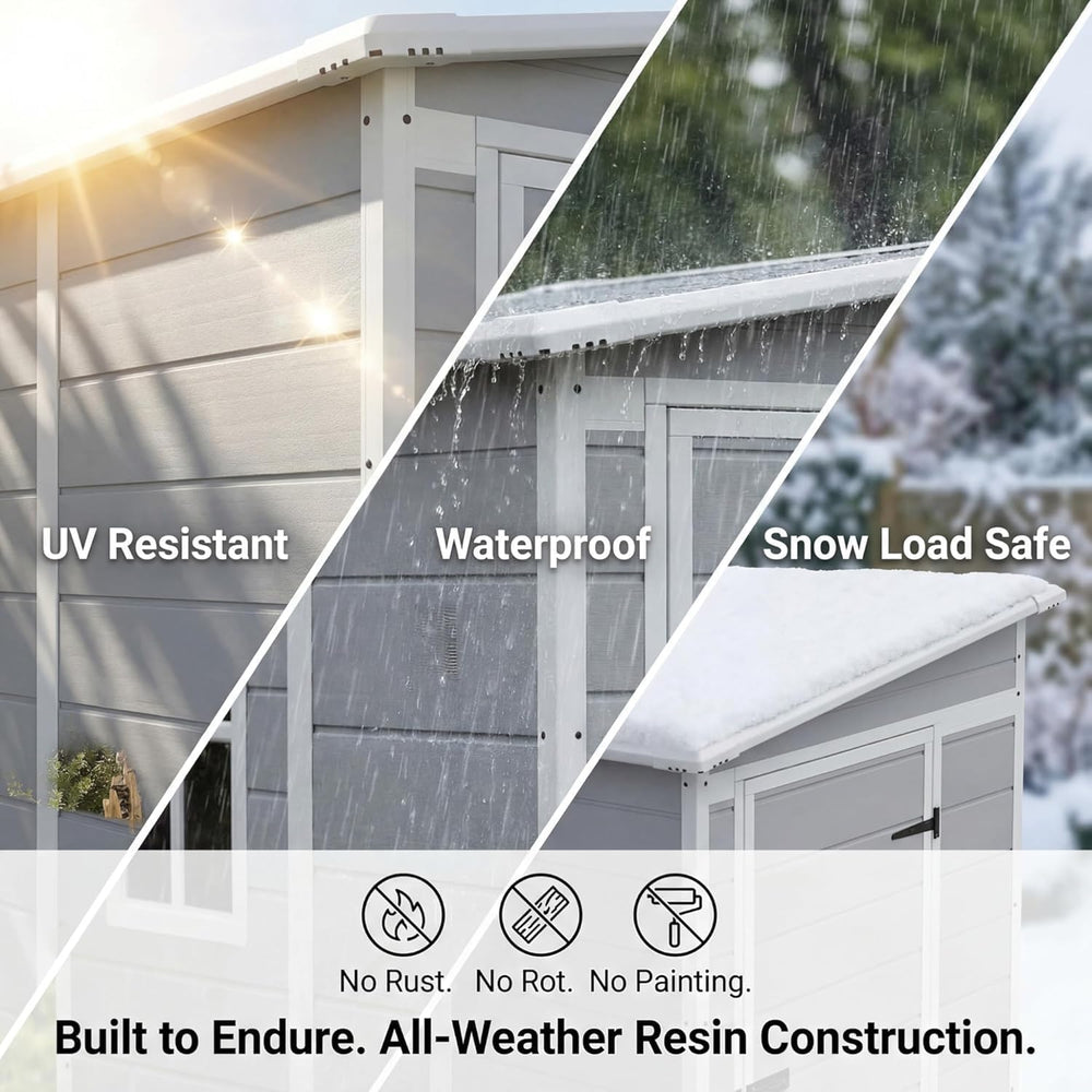 Devoko 5 x 4 FT Plastic Outdoor Storage Shed with Floor, Light Grey