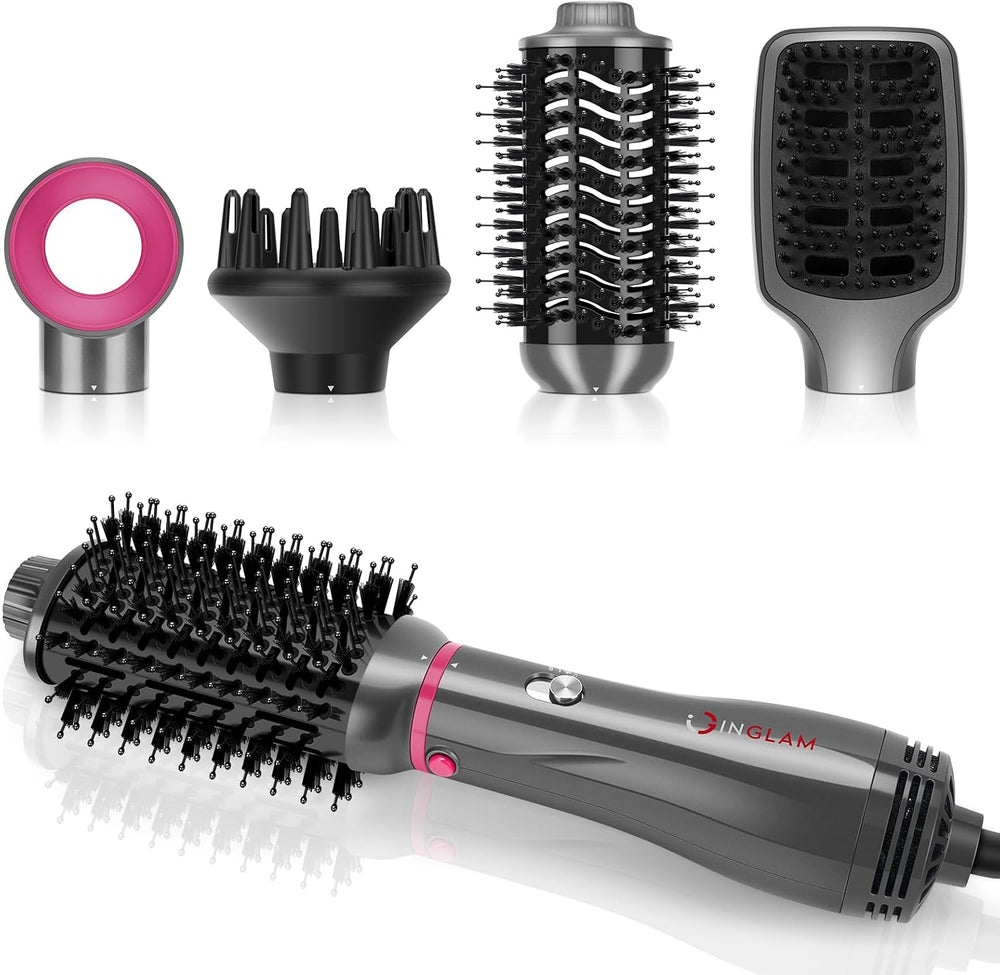IG INGLAM 4 in 1 Hot Air Brush, Negative Ion Detachable Hair Styler & Vol...