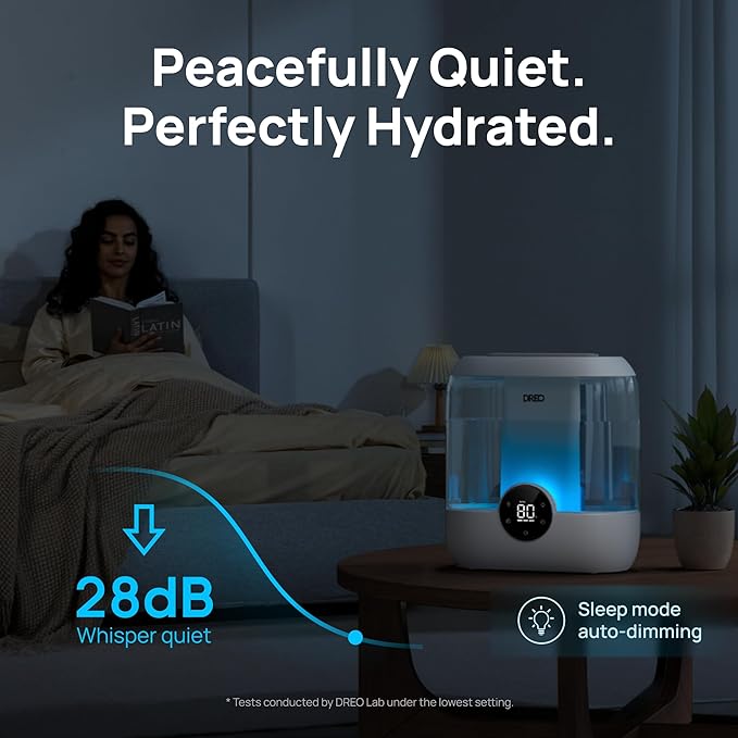 DREO 6L Top Fill Humidifiers for Bedroom, 60H Runtime 28 dB Quiet Supersized