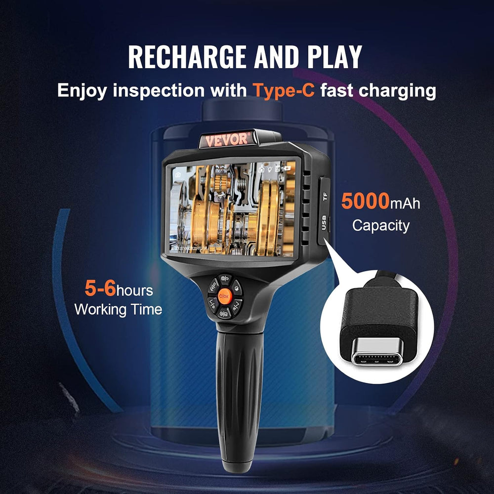 VEVOR Triple Lens Inspection Camera with Light, 5" IPS Screen Industrial...