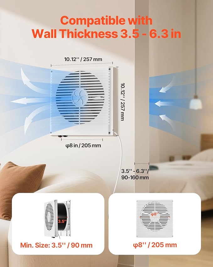 VEVOR Room to Room Fan, Two-Way Airflow Through-the-Wall Fan 8"
