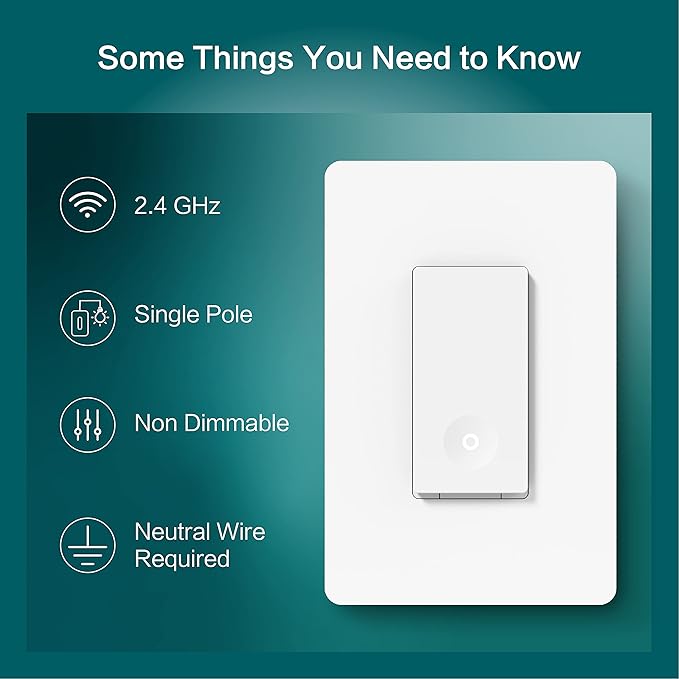TREATLIFE Smart Switch 4 Pack, 2.4Ghz WiFi Light Switch Single-Pole, Neutral