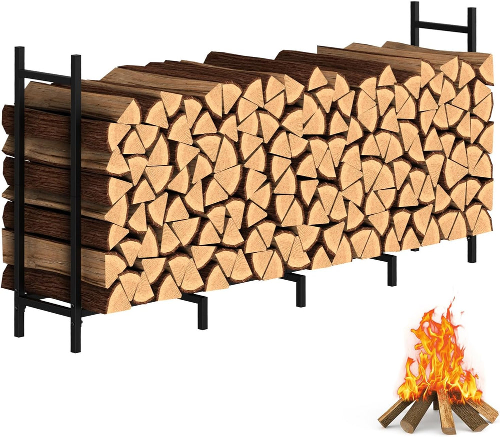 5.3ft Black Firewood Rack Outdoor, Heavy Duty Adjustable