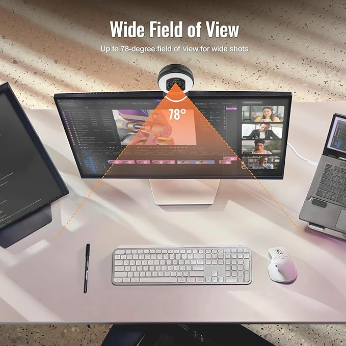 Angetube 4K Webcam with Light for PC: UHD 4K, TOF Auto Focus, Dual AI