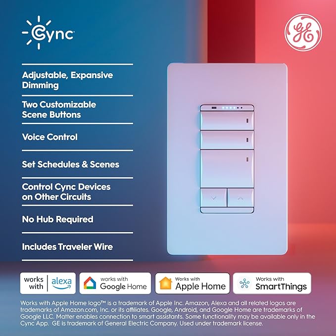 GE Cync Keypad Dimmer Smart Switch, Highly Customizable Dimmer Switch,