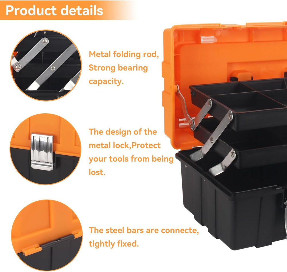 WEWLINE 16.5-Inch Tool Box Organizer 3-Layer Multiplication Plastic Storage T...