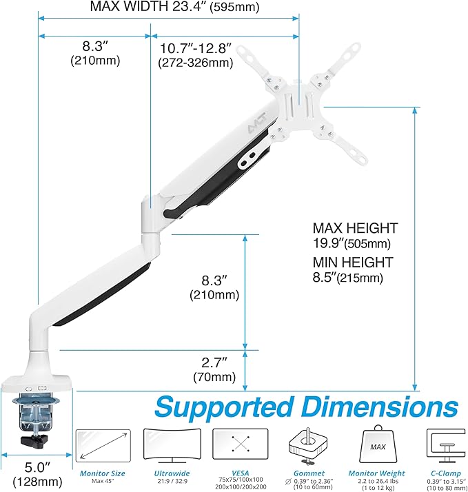 AVLT Single 17"-45" Monitor Arm Desk Mount Premium Mechanical Sprin...