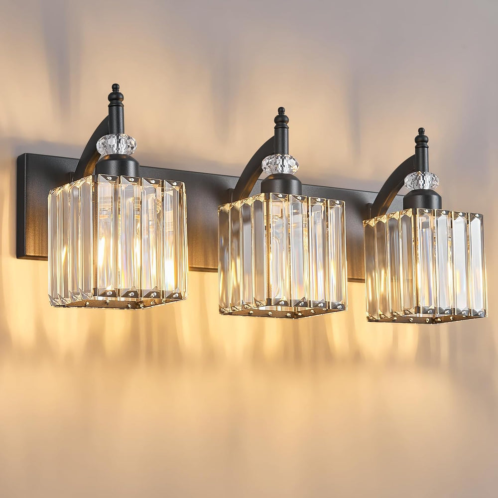 BBLLWJ Modern Bathroom Vanity Light 3-Light Black Crystal Light Fixtures Over