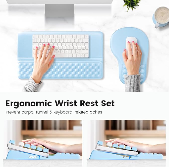 Ospelelf Ergonomic Mouse Pad and Keyboard Stand Wrist Rest Set, Memory Foam