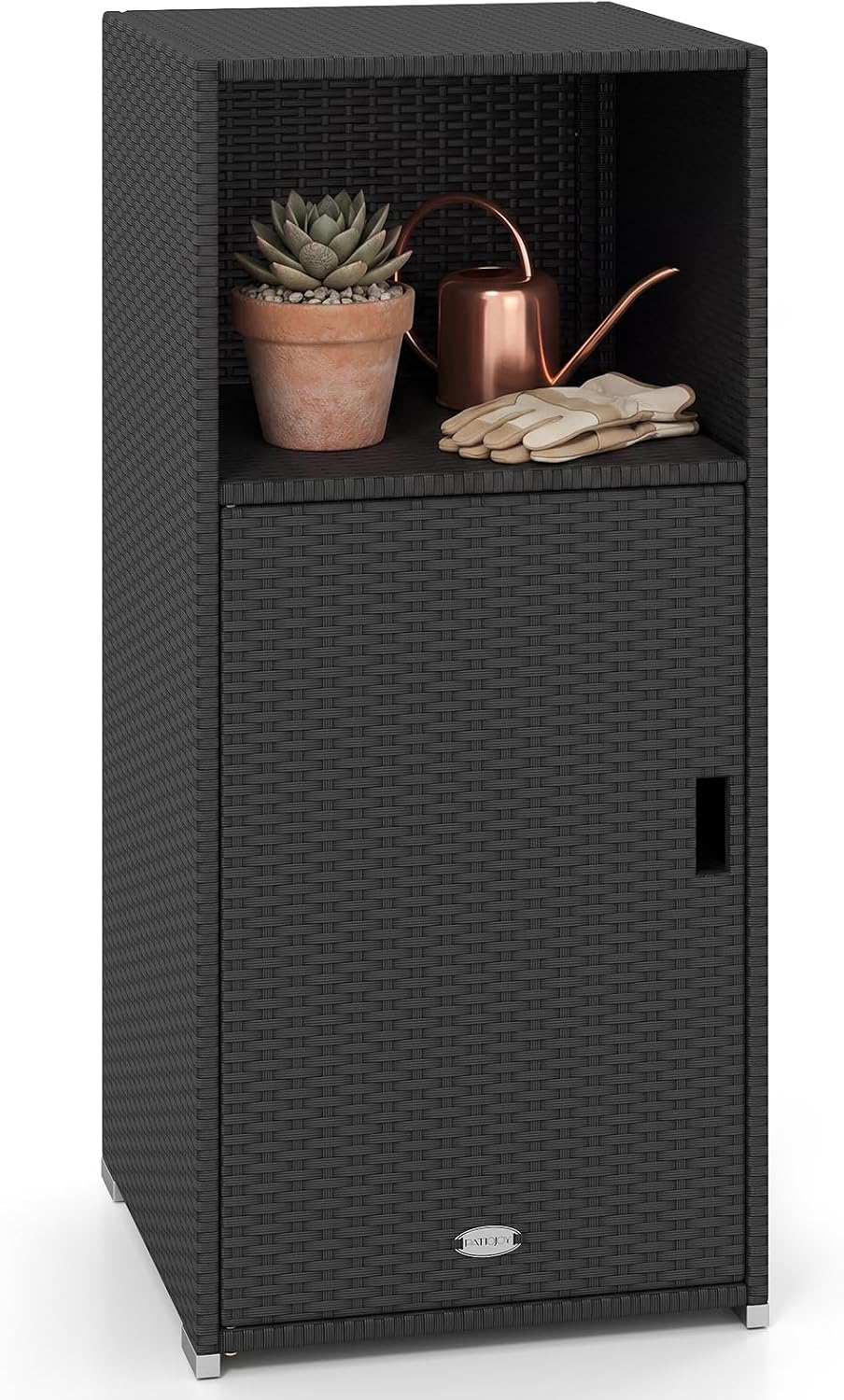Tangkula Rattan Outdoor Storage Cabinet with 3 Storage Shelves