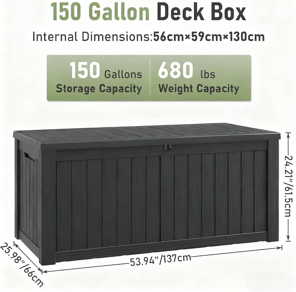Resin Outdoor Deck Storage Box Waterproof (Grey, 150 Gallon)