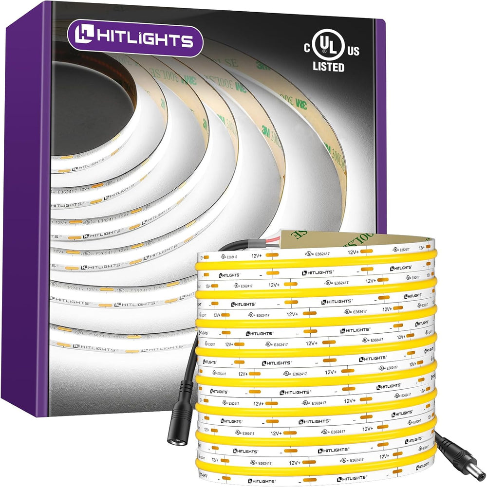 HitLights White COB LED Strip Lights 5000K, 12V Tape Light 16.4ft, 2640 LEDs