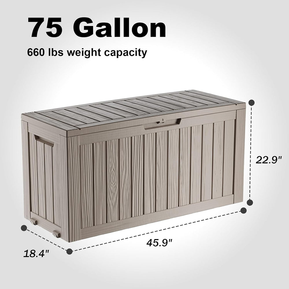 75 Gallon Waterproof Resin Deck Box, UV Resistant Outdoor Storage for Garden,...