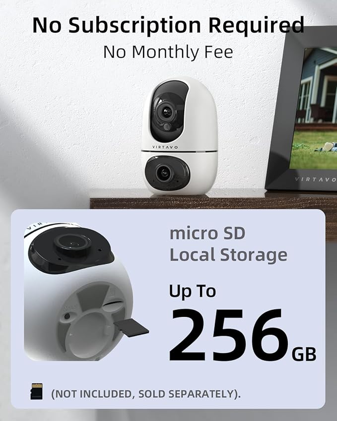 virtavo XD1 Indoor Pet & Baby Camera, No Subscription Required, Dual-Lens...
