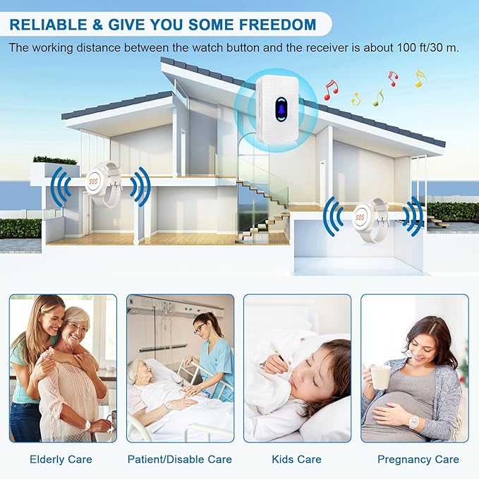 Daytech Wireless Caregiver Pager Call Button Elderly Nurse Alert System