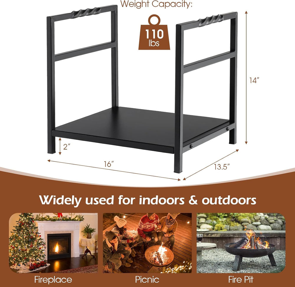 Tangkula 16'' Firewood Log Rack with Unique Handle and Raised Feet, B...