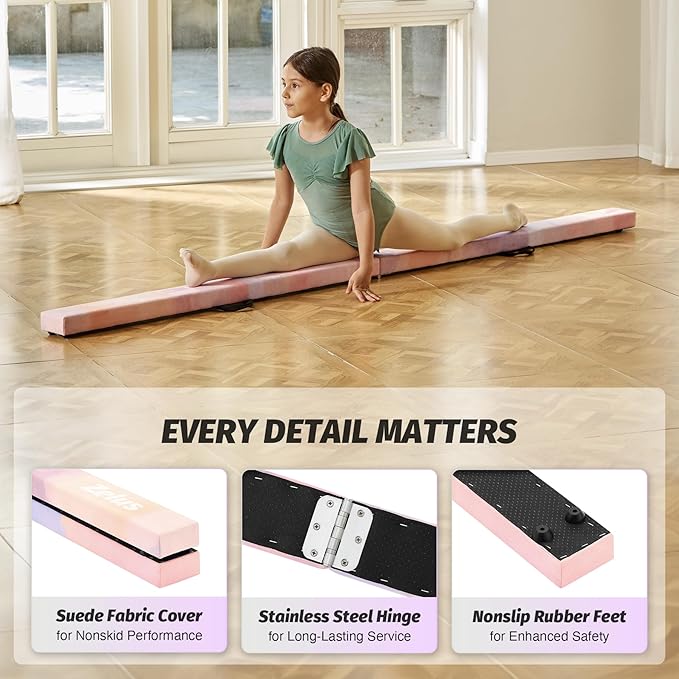 ZELUS 8' Folding Gymnastics Balance Beam, Floor Balance Beam w/Carry Handles