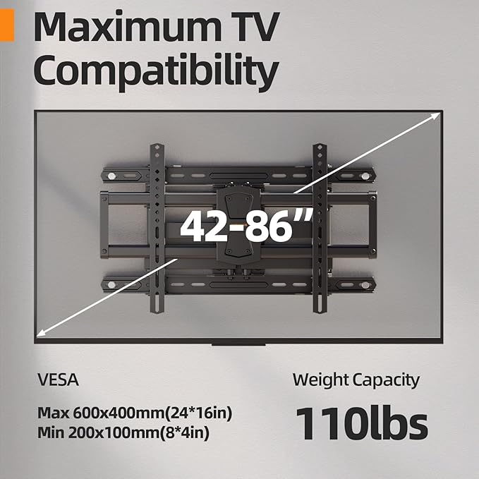 IWORKBORAD 42-86 '' Full Motion TV Wall Mount 24 Inch Studs, Heavy Du...