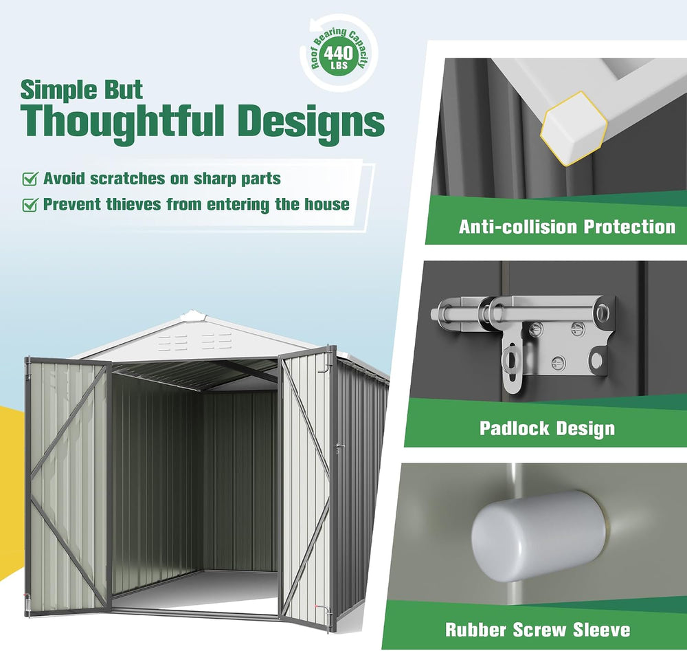 Flamaker 6x8 FT Storage Shed Waterproof Metal Garden Shed with Lockable Door ...