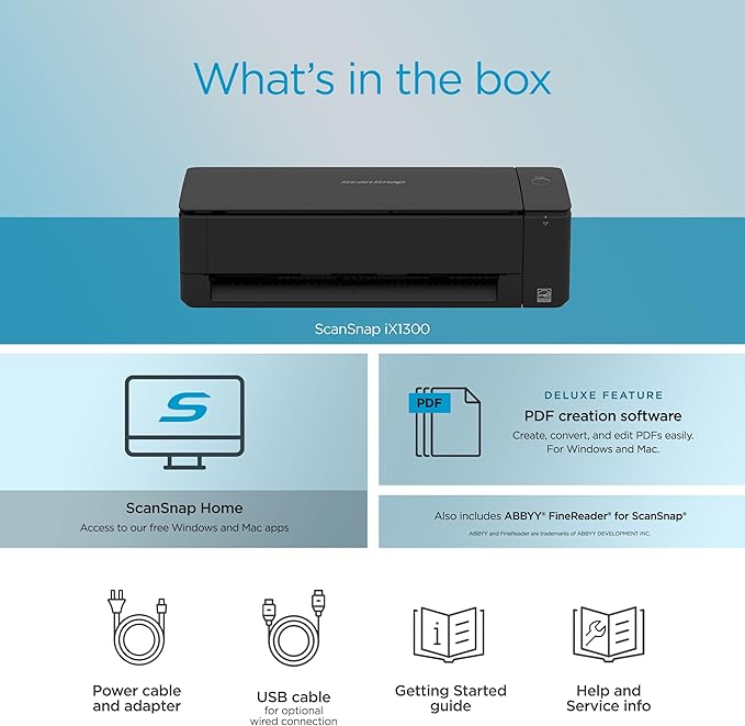 ScanSnap iX1300 Deluxe Compact Wireless or USB Double-Sided Color Document