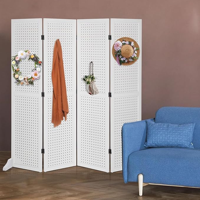 Bonnlo 4 Panel Pegboard Freestanding, 5 FT Portable Display Board Organizer