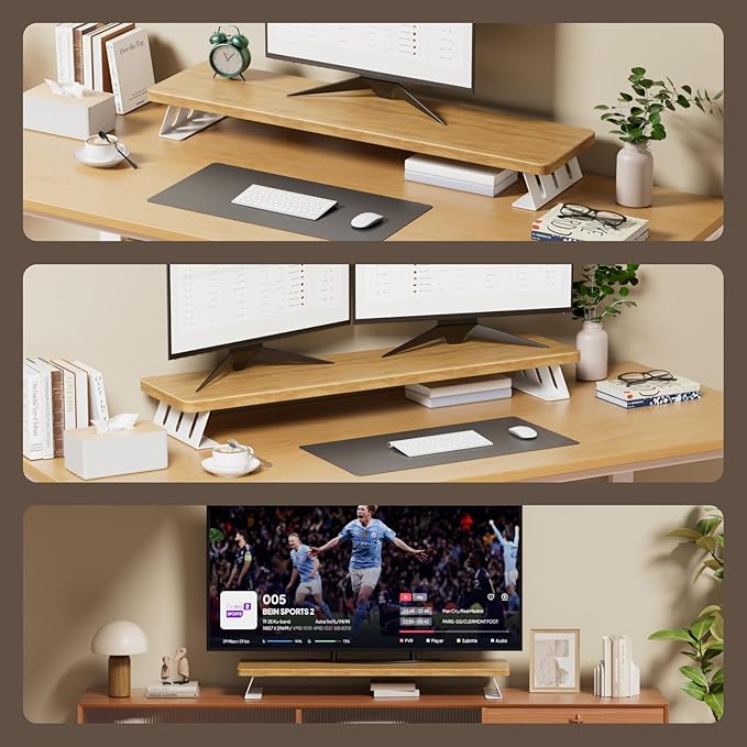 NestNeat Dual Monitor Stand Riser, 39 Inch Large Wood Monitor Stands