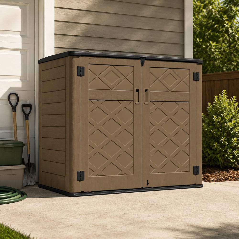 ADDOK Outdoor Storage Cabinet, 48 Cu.Ft Horizontal Resin Storage Shed