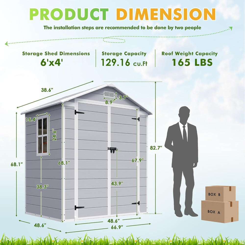 Devoko 6 x 4 FT Resin Outdoor Storage Shed with Floor, Plastic Tool Shed