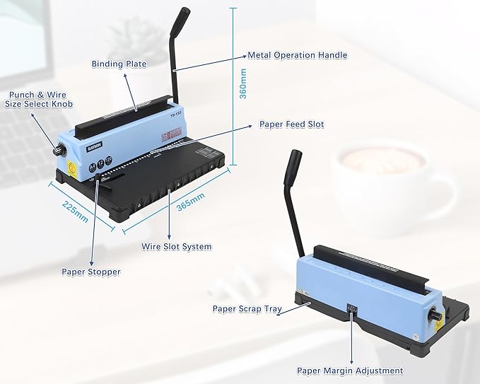 Rayson TD-132 Wire Binding Machine, 32-Hole Spiral Coil Binder, 3:1 Pitch